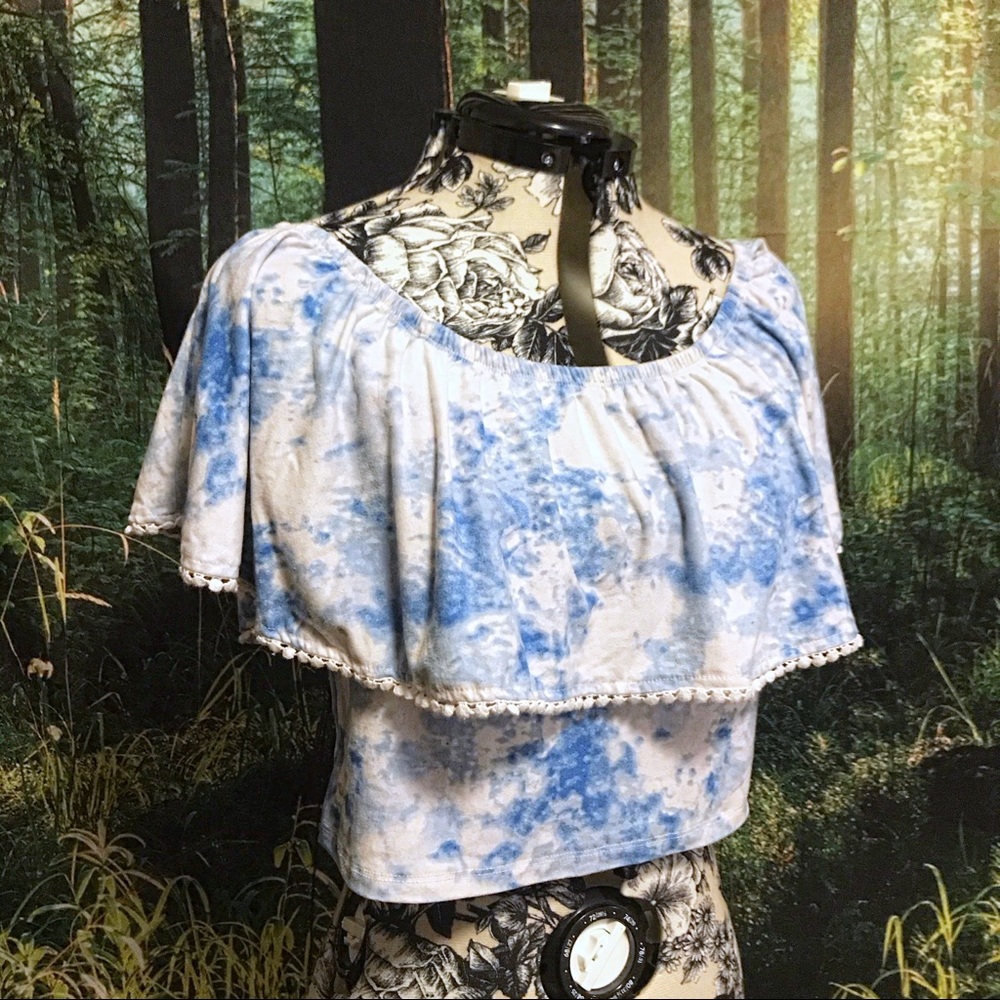 Blue and White Watercolour Crop Top